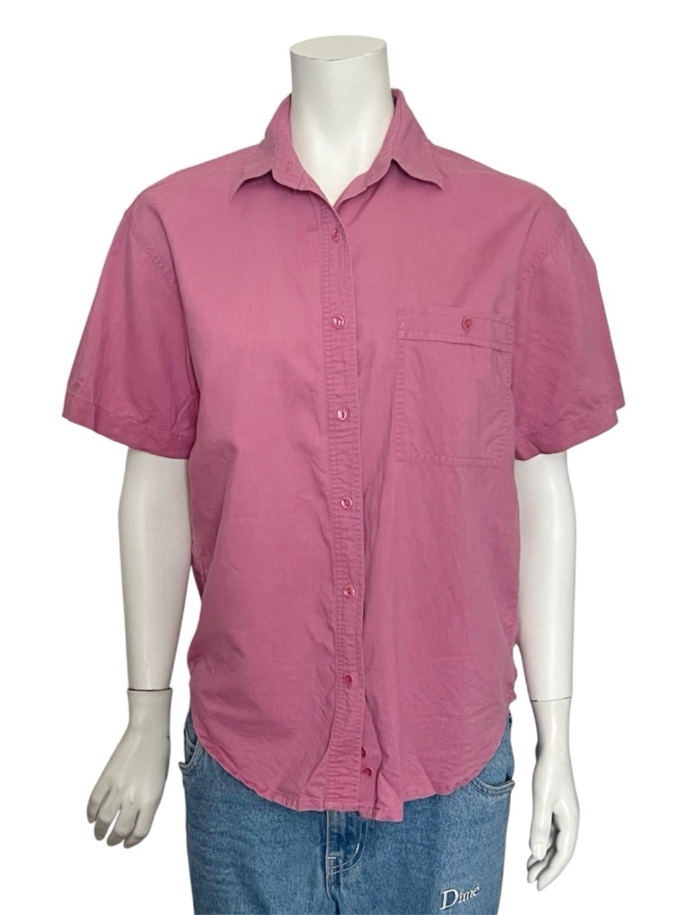 VINTAGE Short-Sleeve Button-Up Shirt in Dusty Pink Linen Cotton Size Small